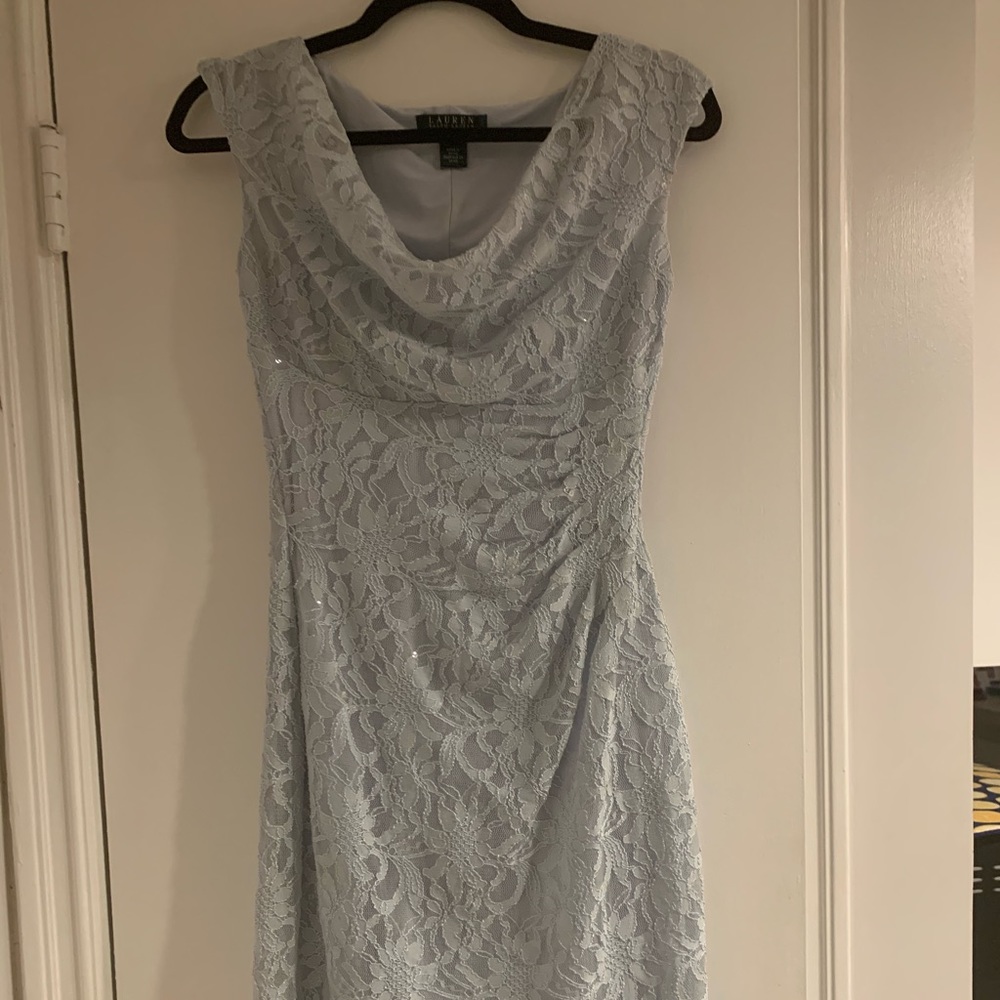 Ralph Lauren lace sequin light blue floral dress